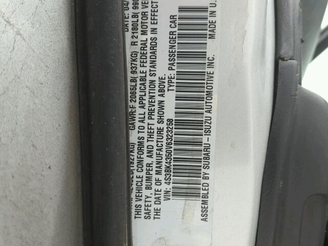 4S3BK4350V6323258 - 1997 SUBARU LEGACY L SILVER photo 10