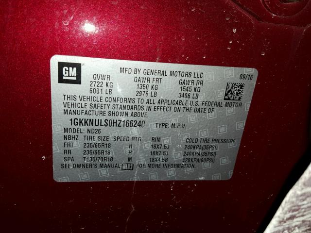 1GKKNULS0HZ166240 - 2017 GMC ACADIA SLT ბურგუნდია ფოტო 10