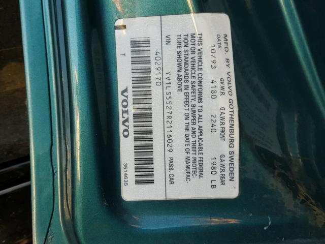 YV1LS5527R2116029 - 1994 VOLVO 850 GREEN photo 10