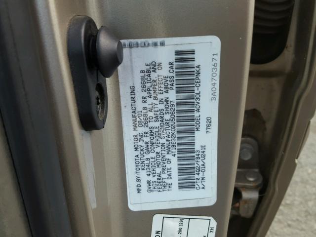 4T1BE32K02U506297 - 2002 TOYOTA CAMRY LE GOLD photo 10