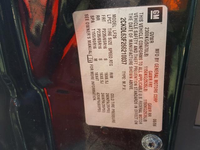 2CKDL63F266210037 - 2006 PONTIAC TORRENT BLACK photo 10