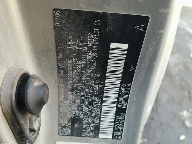 5TDZA23C96S443209 - 2006 TOYOTA SIENNA CE SILVER photo 10