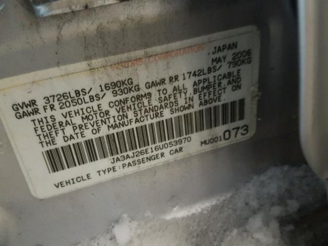 JA3AJ26E16U053970 - 2006 MITSUBISHI LANCER ES SILVER photo 10