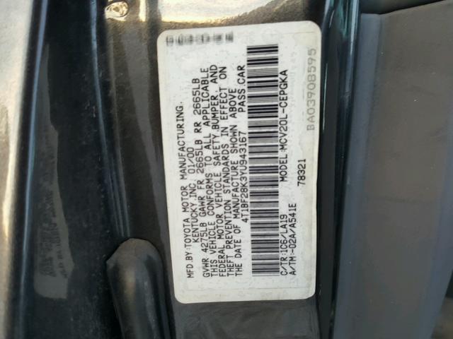 4T1BF28K3YU943167 - 2000 TOYOTA CAMRY LE ნაცრისფერი ფოტო 10