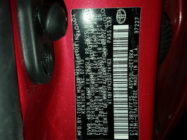 4T1BF1FK2DU714163 - 2013 TOYOTA CAMRY L RED photo 10