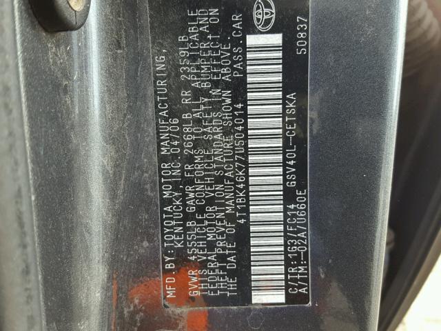 4T1BK46K77U504014 - 2007 TOYOTA CAMRY NEW CHARCOAL photo 10