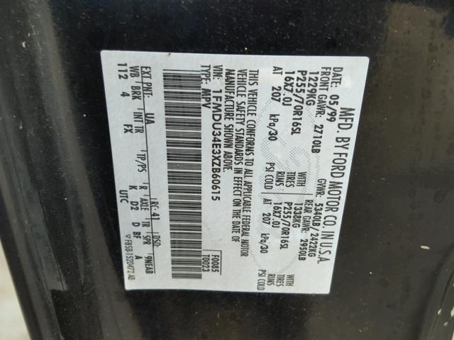 1FMDU34E3XZB60615 - 1999 FORD EXPLORER BLACK photo 10