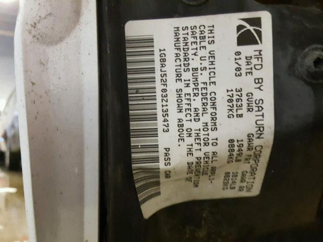 1G8AJ52F03Z135473 - 2003 SATURN ION LEVEL იასამნისფერი ფოტო 10