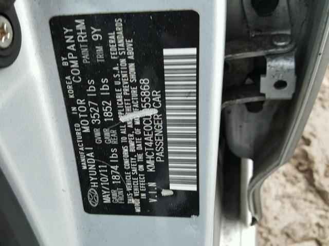 KMHCT4AE0CU055868 - 2012 HYUNDAI ACCENT GLS SILVER photo 10