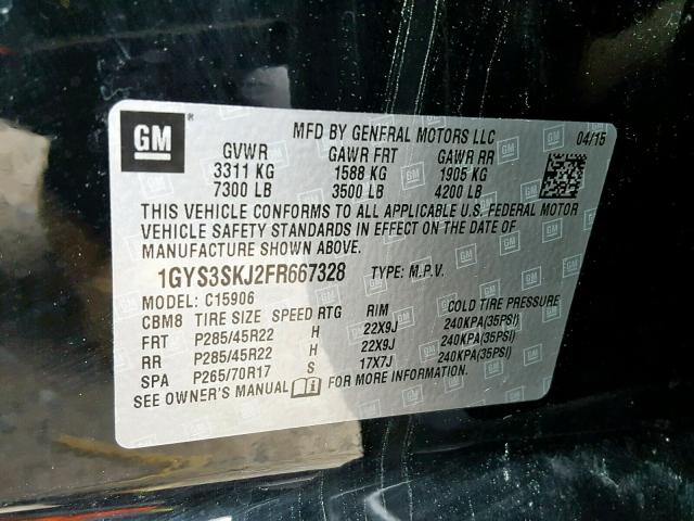 1GYS3SKJ2FR667328 - 2015 CADILLAC ESCALADE E BLACK photo 10