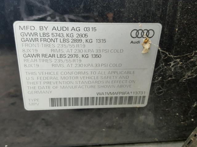 WA1VMAFP8FA113731 - 2015 AUDI Q5 TDI BLACK photo 10