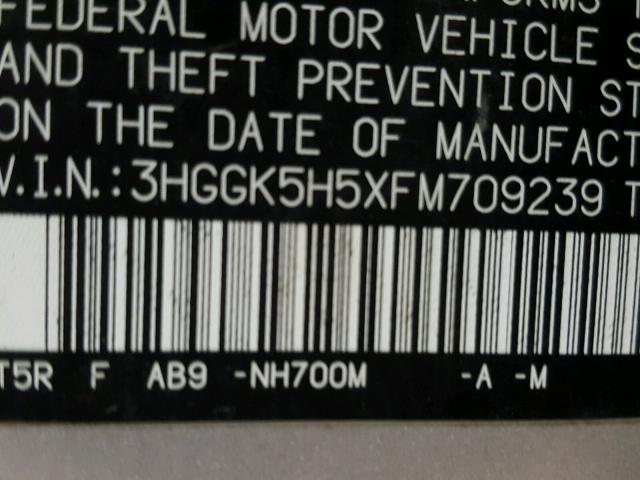 3HGGK5H5XFM709239 - 2015 HONDA FIT LX SILVER photo 10