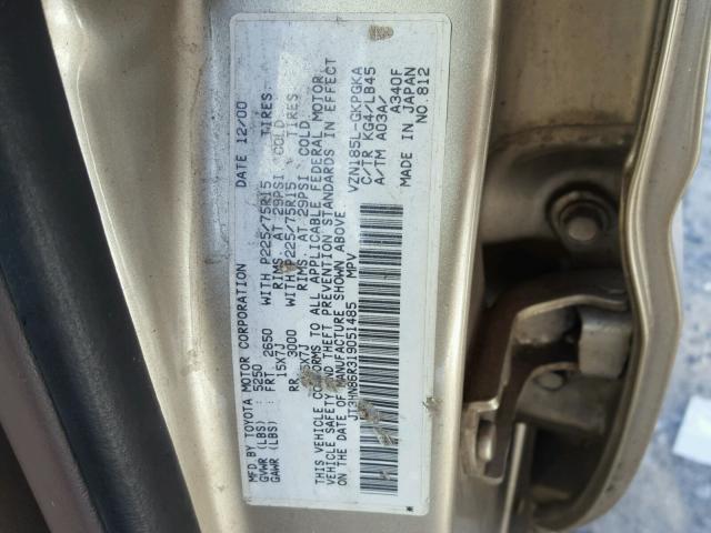 JT3HN86R319051485 - 2001 TOYOTA 4RUNNER SR GOLD photo 10