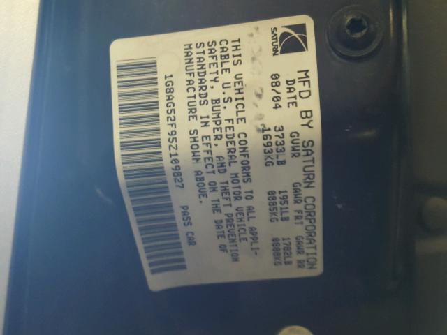 1G8AG52F95Z109827 - 2005 SATURN ION LEVEL GRAY photo 10