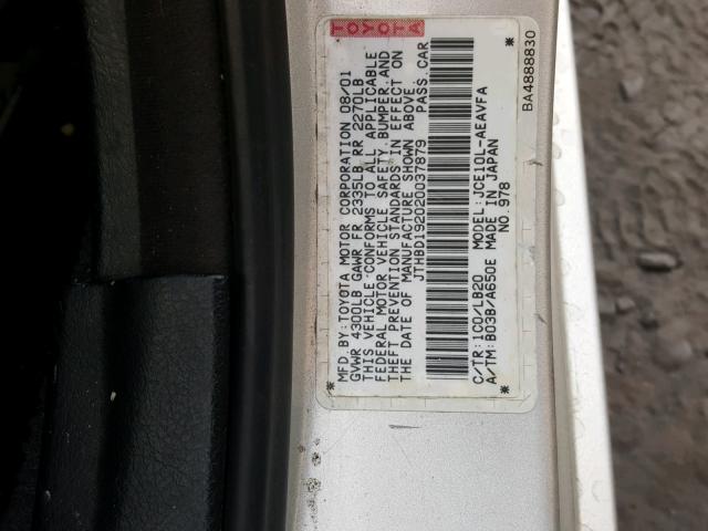 JTHBD192020037879 - 2002 LEXUS IS 300 SILVER photo 10