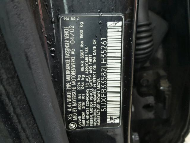 5UXFB33582LH35261 - 2002 BMW X5 4.4I BLACK photo 10