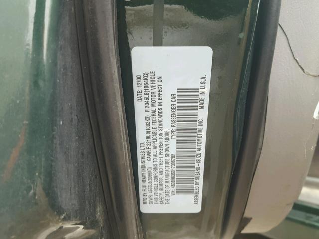 4S3BH635017306782 - 2001 SUBARU LEGACY L GREEN photo 10