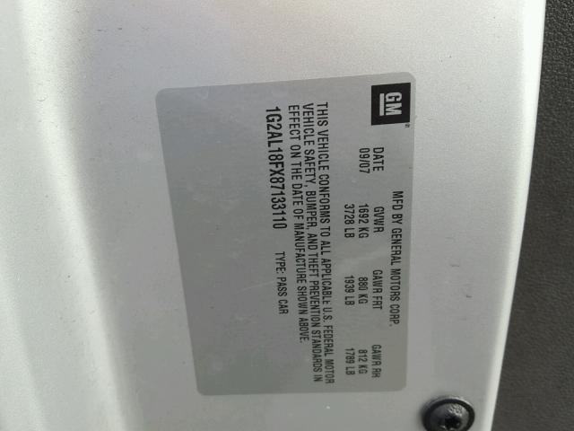 1G2AL18FX87133110 - 2008 PONTIAC G5 SILVER photo 10