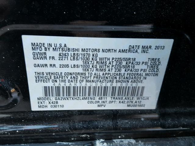 4A4AR5AU9DE016949 - 2013 MITSUBISHI OUTLANDER BLACK photo 10