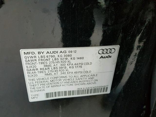 WA1LGAFE4DD004627 - 2013 AUDI Q7 PREMIUM BLACK photo 10