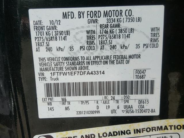 1FTFW1EF7DFA43314 - 2013 FORD F150 SUPER GREEN photo 10