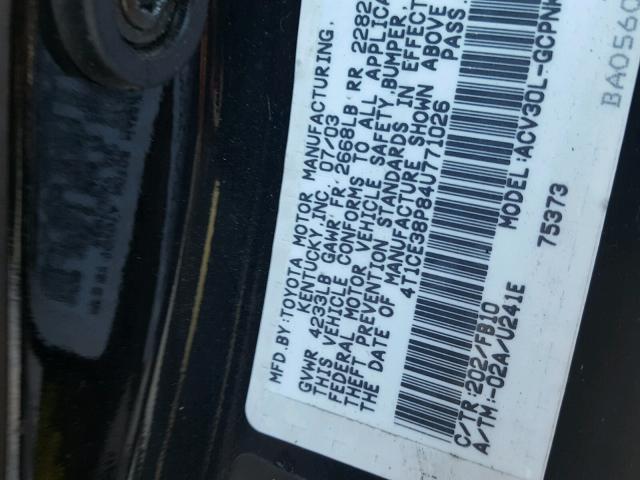 4T1CE38P84U771026 - 2004 TOYOTA CAMRY SOLA BLACK photo 10