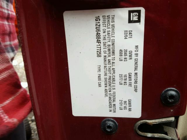 1G1ZU64884F177258 - 2004 CHEVROLET MALIBU MAX 红色 照片 10