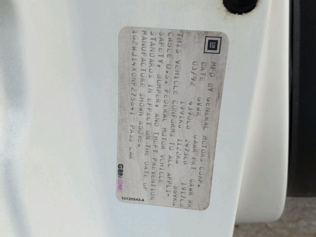 1G2WJ14X0NF275641 - 1992 PONTIAC GRAND PRIX 白色 照片 10