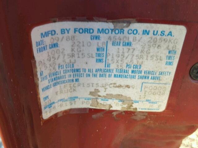 1FTCR15T5JPC02899 - 1988 FORD RANGER SUP RED photo 10