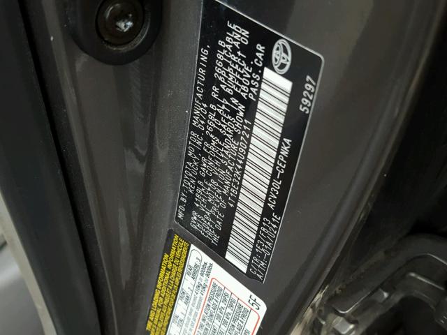 4T1BE32K44U907211 - 2004 TOYOTA CAMRY LE ნაცრისფერი ფოტო 10