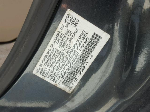 5FNRL38406B402957 - 2006 HONDA ODYSSEY EX GRAY photo 10