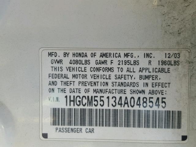 1HGCM55134A048545 - 2004 HONDA ACCORD DX WHITE photo 10