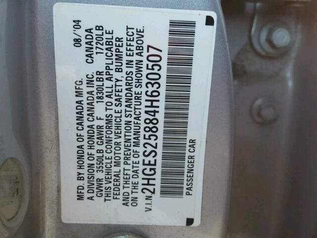 2HGES25884H630507 - 2004 HONDA CIVIC EX SILVER photo 10