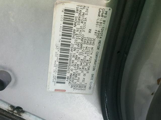 JT6HF10U9X0062623 - 1999 LEXUS RX 300 SILVER photo 10