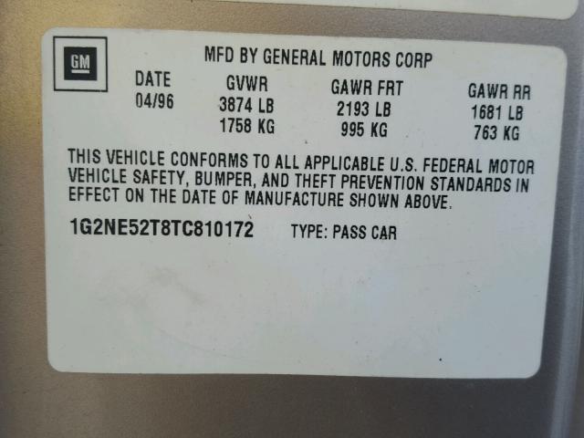 1G2NE52T8TC810172 - 1996 PONTIAC GRAND AM S BEIGE photo 10