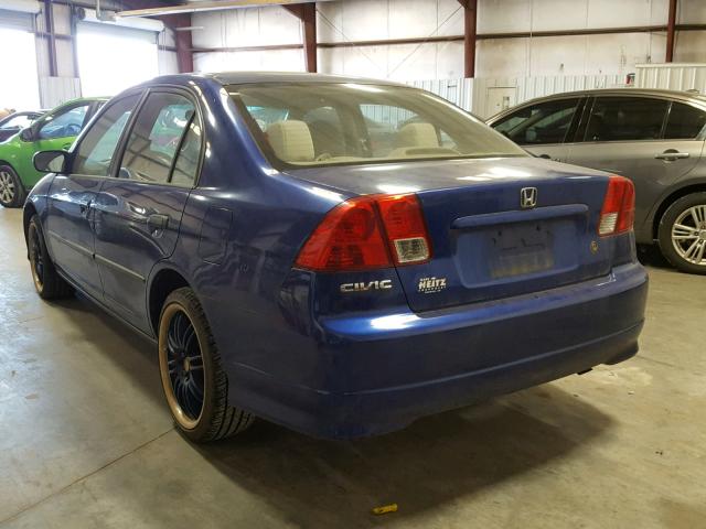 1HGES16425L019785 - 2005 HONDA CIVIC DX BLUE photo 3