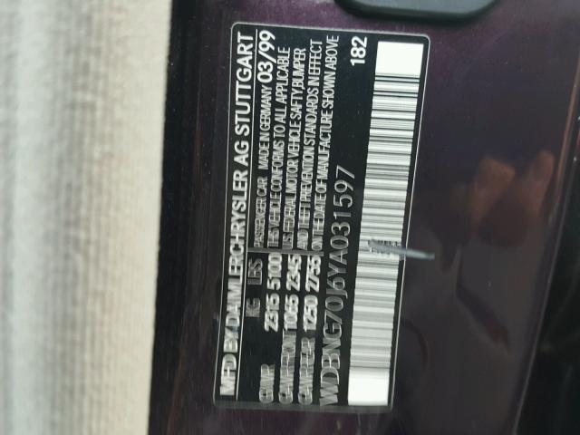 WDBNG70J6YA031597 - 2000 MERCEDES-BENZ S 430 PURPLE photo 10