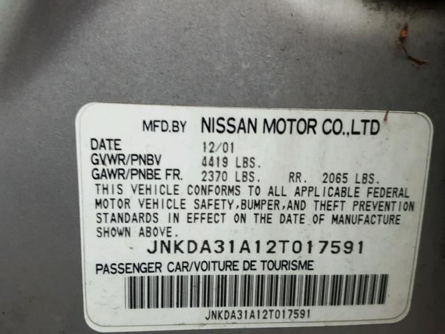 JNKDA31A12T017591 - 2002 INFINITI I35 SILVER photo 10