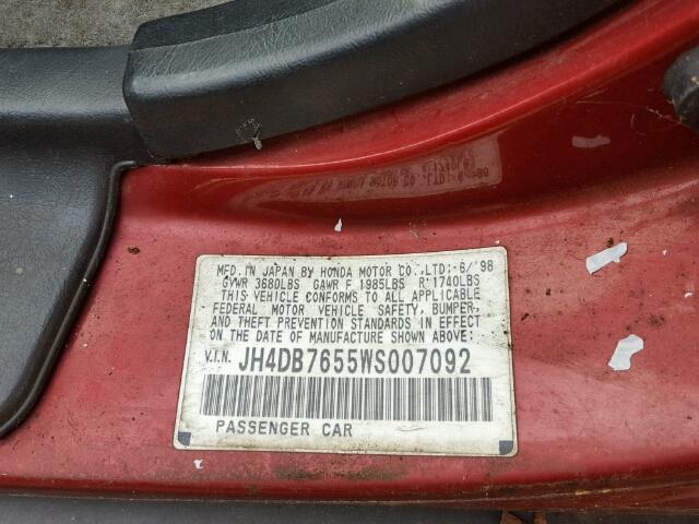 JH4DB7655WS007092 - 1998 ACURA INTEGRA LS RED photo 10