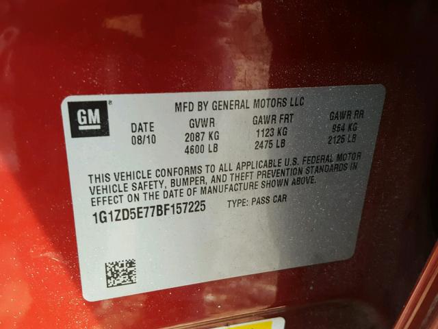 1G1ZD5E77BF157225 - 2011 CHEVROLET MALIBU 2LT RED photo 10