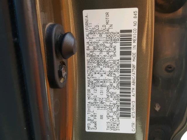 3TMLU4EN7BM073895 - 2011 TOYOTA TACOMA DOU გრაფიტი ფოტო 10