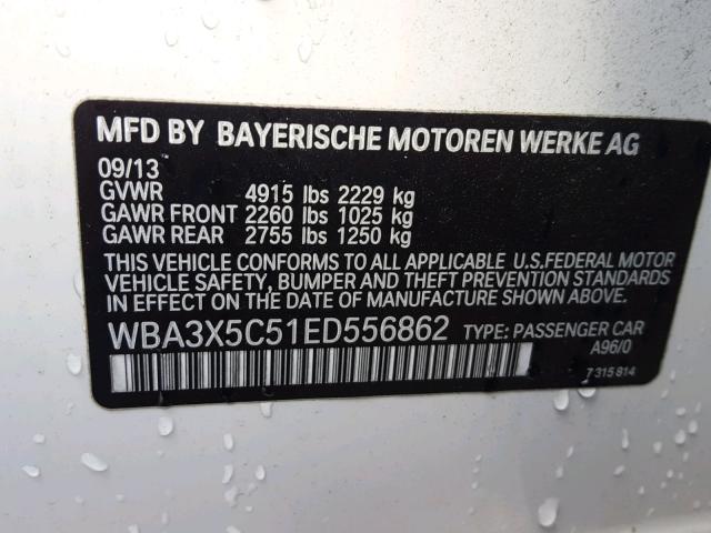 WBA3X5C51ED556862 - 2014 BMW 328 XIGT WHITE photo 10