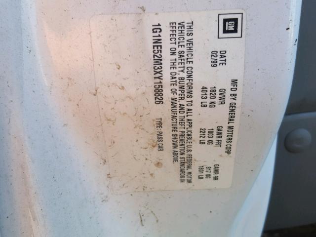 1G1NE52M3XY158826 - 1999 CHEVROLET MALIBU LS თეთრი ფოტო 10