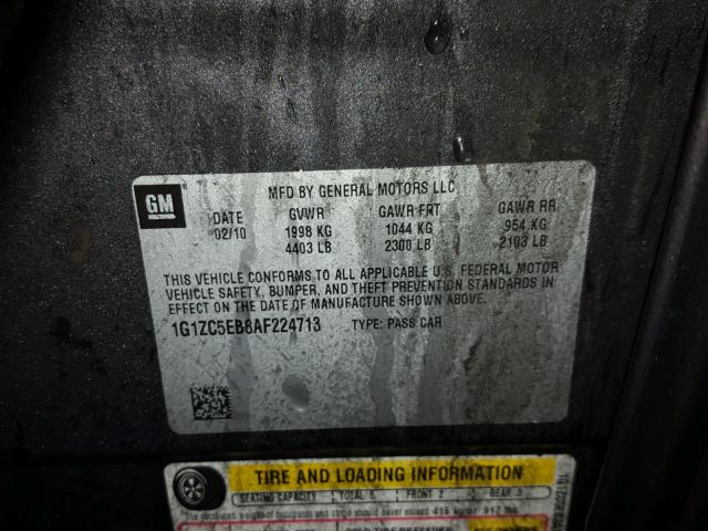 1G1ZC5EB8AF224713 - 2010 CHEVROLET MALIBU 1LT ნაცრისფერი ფოტო 10