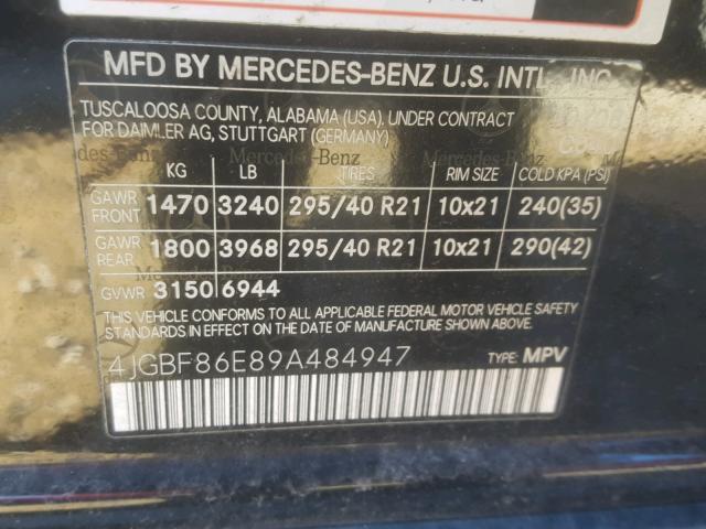 4JGBF86E89A484947 - 2009 MERCEDES-BENZ GL 550 4MA BLACK photo 10