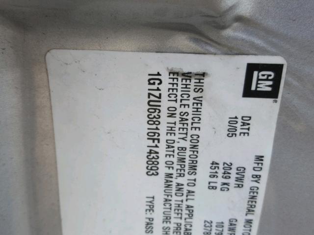 1G1ZU63816F143893 - 2006 CHEVROLET MALIBU MAX ვერცხლისფერი ფოტო 10