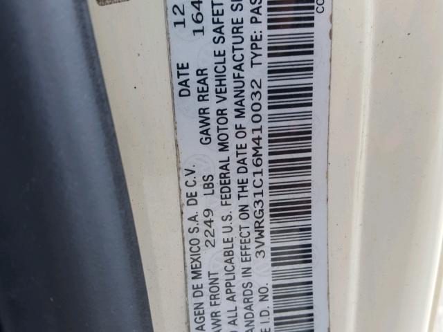 3VWRG31C16M410032 - 2006 VOLKSWAGEN NEW BEETLE 奶油色 照片 10