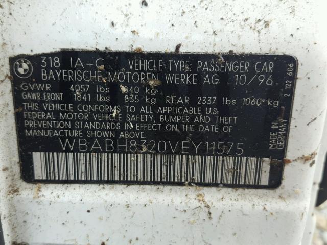 WBABH8320VEY11575 - 1997 BMW 318 IC AUT WHITE photo 10