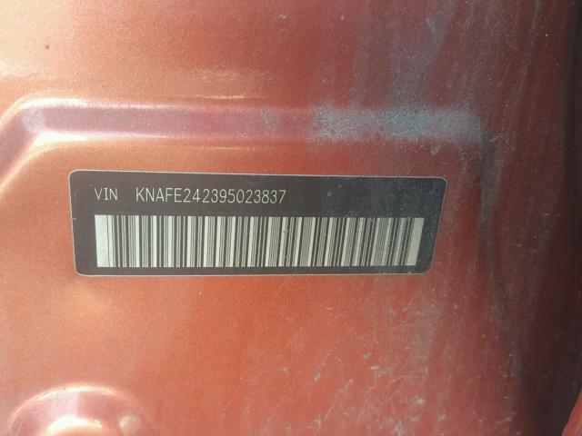 KNAFE242395023837 - 2009 KIA SPECTRA SX ORANGE photo 10