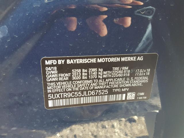 5UXTR9C55JLD67525 - 2018 BMW X3 XDRIVEM 蓝色 照片 10